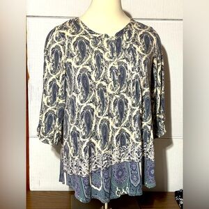 Rose + Olive 2x women’s boho top 28”L 23” p2p 21” sleeve